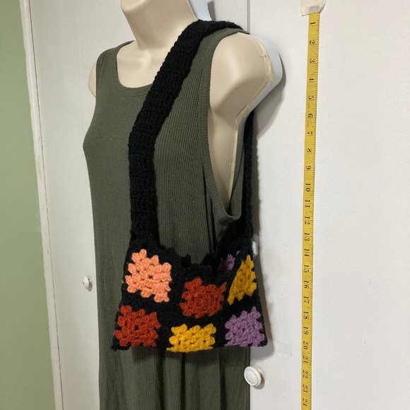 Granny Square Purse Handmade Small Knit Bag Tote Bag Shoulder Bag 10 in x 6.5 in - Picture 2 of 8